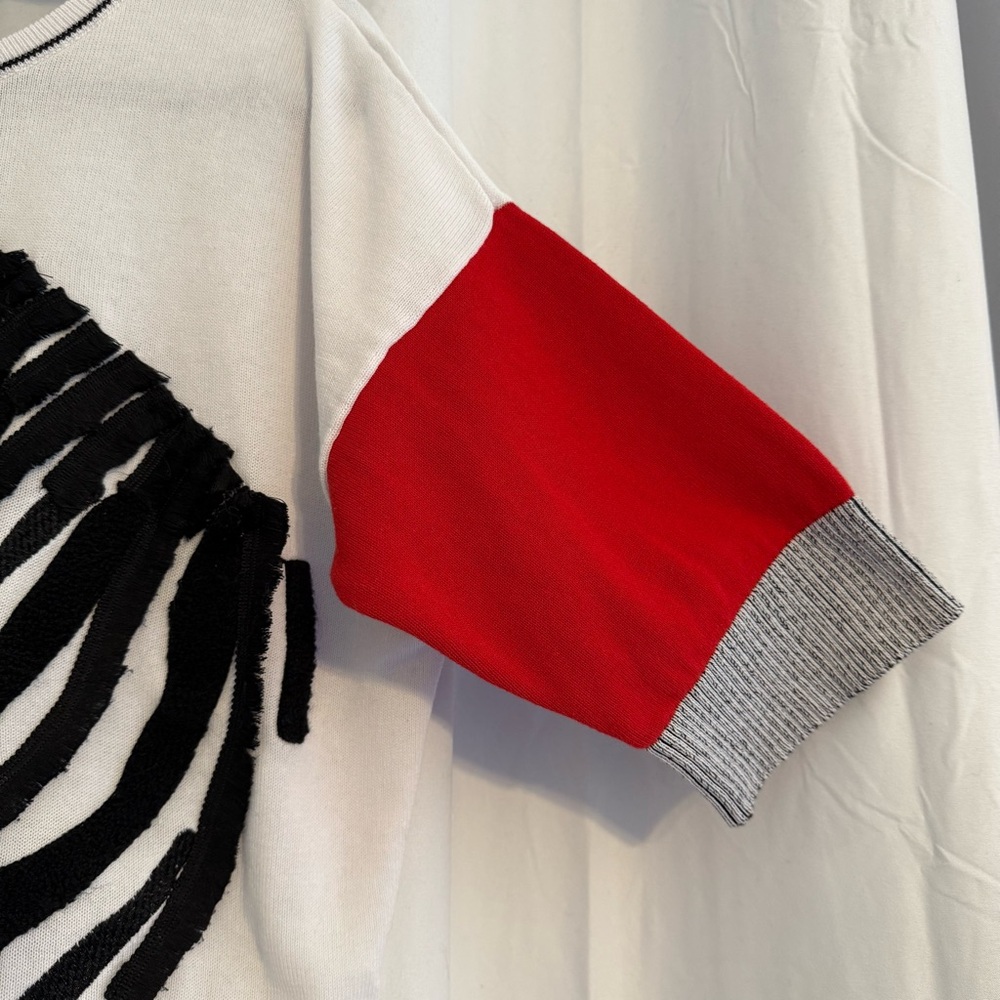 Zebra Fringe Sweater Cotton Colorblock 3/4 Sleeve Medium - Picture 5 of 9